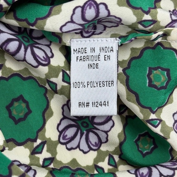 Crème Fraîche Green Floral Print Blouse Women's Small Top 3/4 Sleeve Button Down - Picture 4 of 8